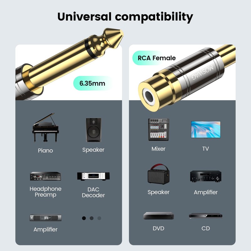 MOSWAG 1/4 to RCA Adapter, Female to 6.35mm 1/4 Inch