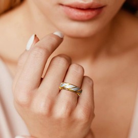 Fidget Spinner Ring for Women - 18K Gold Plated Stainless Steel Anxiety & Stress Relief Jewelry, Twill Couple Promise Thumb Spinner Rings for Adults Jewelry Gift for Women Men (8)