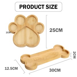 YYBD 2Pcs Bamboo Serving Trays Paw Shaped Snack Platter with Grooves Wooden Bone Shaped Charcuterie Board Wood Candy Dish Bowl for Dog Birthday Party (9.8 x 9.8 x 0.8 inch, 11.8 x 4.9 x 0.8 inch)