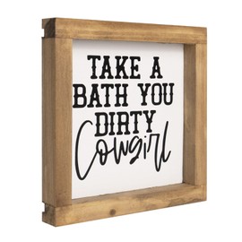 flangairy Western Bathroom Decor Southwestern Cowboy Wall Art Take A Bath You Dirty Cowgirl Wooden Restroom Signs Country Shelf Table Rustic Home White Decoration
