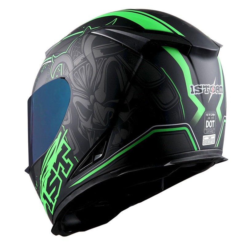 1STorm Motorcycle Full Face Helmet Skull King Matt Green+ One