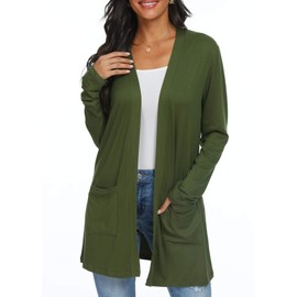 Womens Cardigan with Pocketes Long Sleeve Casual Lightweight Open Front Cardigan Army Green-XL