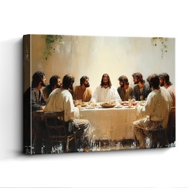 The Last Supper Wall Art, Christian Wrapped Canvas Painting, Bible Verses Wall Decor, Jesus Artwork for Living Room, Last Supper Picture for Dining Room, Christian Gift for believer, 16 x 12 Inch
