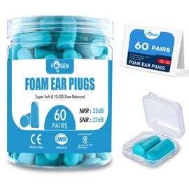 VOISEN 60 Pairs Foam Ear Plugs, Ear Plugs for Sleeping Noise Cancelling, 32dB NRR, 37dB SNR Earplugs for Sleeping, Snoring, Studying, Loud Events, Traveling & Concerts, A Storage Box, Blue