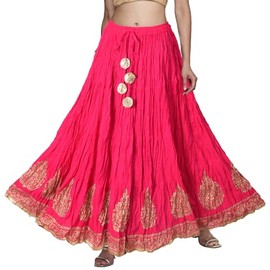 Chadrakala Women's Rayon Cotton Indian Ethnic Lehenga Flaire Long Maxi Ghagra Skirt Embroidered Border,One Size, Pink (S112PIN)