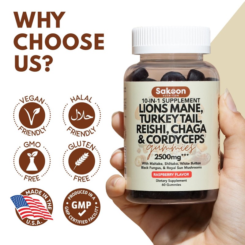Sakoon nutrition Lions Mane Mushroom Gummies with Turkey Tail, Reishi