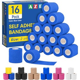 AZEN Paquete de 16 vendajes autoadhesivos color rosa, 2 pulgadas x 5 yardas, cinta elástica cohesiva, cinta atlética, envoltura veterinaria, cinta de 