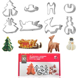 UBRAVE Cookie Cutter Set 8 Piece,3D Christmas Cookie Cutter Set,Create Standing 3D Reindeer, Christmas Tree, Snowman, Sleigh, Christmas Table Decoration - Stainless Steel