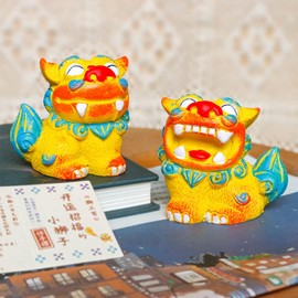 Shisa Figurine Cute Lucky Charm Guardian God Entrance Decoration Present Feng Shui Good Luck Protection Housewarming (Yellow)