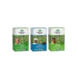 ORGANIC INDIA Té De Hierbas Energizante De Tulsi Favoritos - Desayuno, Verde, Moringa Y Albahaca Sagrada, Adaptógeno, Vegano, Certificado Orgánico... 