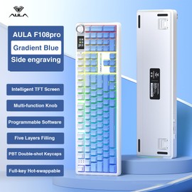 AULA F108 PRO - Wireless Mechanical Keyboard with Screen&Knob,Hot Swappable Gaming Keyboard with 8000mAh Battery,Pre-lubed Switches,RGB Backlit,PBT Keycaps Creamy Sounding Computer Keyboards,104 Keys