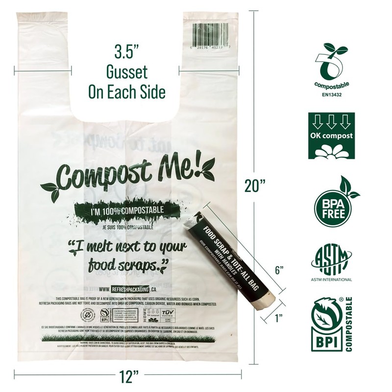 Refresh Packaging Compost Bags - 100% Certified Kitchen Garbage Bag