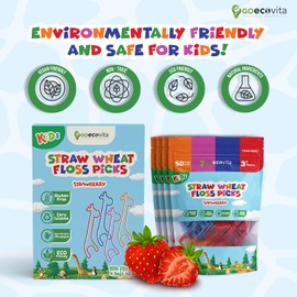 Biodegradable Kids Flossers - Dental Floss Picks for Children | Fluoride & Plastic-Free | Colorful & Fun Animal Floss Sticks | Eco Friendly, Vegan, Natural (Strawberry - 200 Pack)