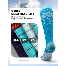 OutdoorMaster Unisex Ski Socks,Skiing and Snowboarding Socks for Men & Women with Over The Calf Design/Non-Slip Cuff