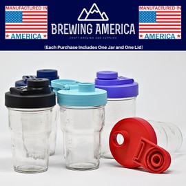 Brewing America Travel Cup with Pouring Lid, 1 Pint (16 oz) with Purple Wide Mouth Ball Mason Jar Pour Lid, for Your Favorite To Go Drink, 1-Pack