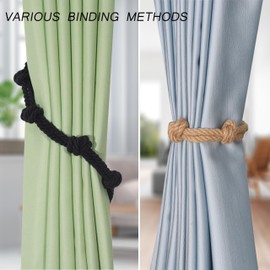 BEL AVENIR 2 Pack Jute Boho Curtain Tiebacks Rope - Handmade Retro Curtain Rope Tie Back Decorative Curtain Holdbacks with Ball