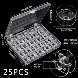 Sewing Machine Bobbins, Plastic Bobbins for Sewing Machine Universal Clear Bobbins with Bobbin Case Sewing Machine Accessories (25 PCS, Boxed)