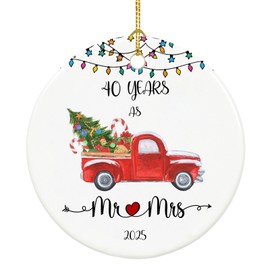 40 Year Anniversary Ornament 2025, 40th Anniversary Mr and Mrs Gifts for Couple, 40 Year Ruby Gifts for 40th Anniversary Keepsake for Home and Christmas Decorations