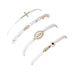 Caiyao 4pcs/set 7 Knot Evil Eye Lucky Bracelets Virgin Mary Braided Braclets multicolor adjustable Rope Bracelet Amulet for Women Men-White