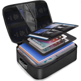 Fireproof Document Box,Fire Proof Documents Storage Box with Lock,Box Files Portable,Waterproof and Fireproof Document Organiser,Paperwork Organiser for Passports, Certificates, Valuables