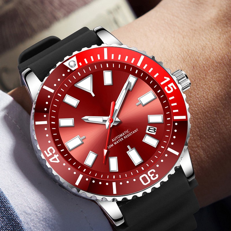Men Chronograph Watch Rotatable Bezel Self Winding Automatic Movement Waterproof