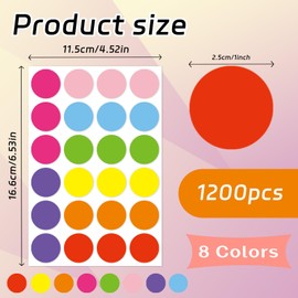 STARZIWEN 1 inch Dot Stickers Yardsale Pricing Stickers Garage Sale Price Sticker Spice jar Writable Blank Round Labels Removable Colorful Circle Stickers for Most Occasion Office Diary Sort 1200pcs