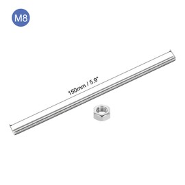 sourcing map 2Pack M8 x 150mm Fully Threaded Rod with 4 Pack Hex Nuts, 1.25mm Thread Pitch 304 Stainless Steel Right Hand Threaded Rods Bar Studs