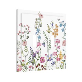 Xuejiaku Light Switch Cover Plate Vintage Watercolor Floral Plant Wildflowers 2 Gang Double Switch Plate Covers Toggle Wallplate Decorative Outlet Covers Electrical Switchplate for Bathroom Decor
