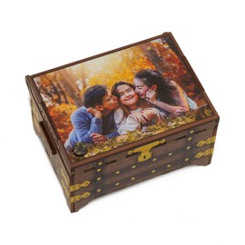 Miniature Treasure Trunk Music Box with Photo Top Option, Plays Any Song