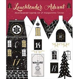 Leuchtender Advent: Adventskalender-Leporello mit 24 transparenten Türchen | Adventskalender zum Aufstellen