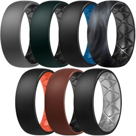 Egnaro Silicone Ring Men 1/4/5/6/7 Multipack of Breathable Mens Silicone Rubber Wedding Rings Bands with Air Flow Grooves