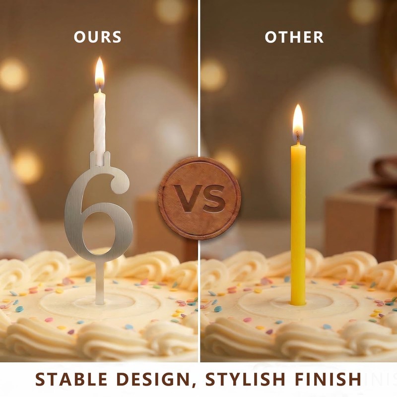 Yingo Firety 10-Piece Silver Number Candle Holder Set (0-9), Reusable
