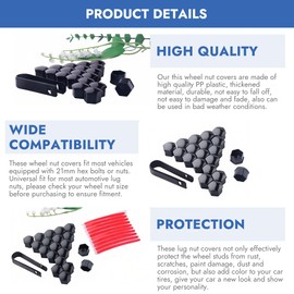 20 PCS Hex Wheel Lug Nut Covers, 17mm Tire Bolt Caps for Most Vehicle Wheel Center Bolt Protectors with Removal Tool, Includes Reflective Strips, Automotive Exterior Accessories (Black)