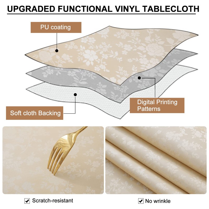 Smiry Heavy Duty Vinyl Fitted Tablecloths for 6 Foot Rectangle