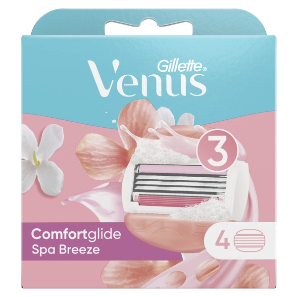 Gillette Venus Comfortglide Spa Breeze Women's Razor Blades, 4 Replacement Blades for Women's Razors with Triple Blade, Pack of 4 (1 Pack)