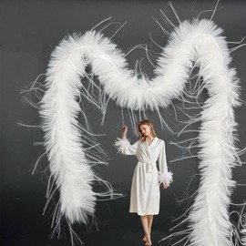 OHYER 2 Metres Long (8 cm Wide) Feather Fringe Sewing Costume Decorative Border with Dyed Rooster Feathers Feather Fringe Trim Belt Feather Border Band Feather Boa Feather Skirt Boa Feathers Feather