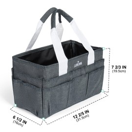 JJRING Craft Organizer Tote Bag, Art Storage Caddy with Multiple Pockets, Grey Sewing Bag for Art, Craft, Scrapbooking, Medical, and Office Supplies Storage