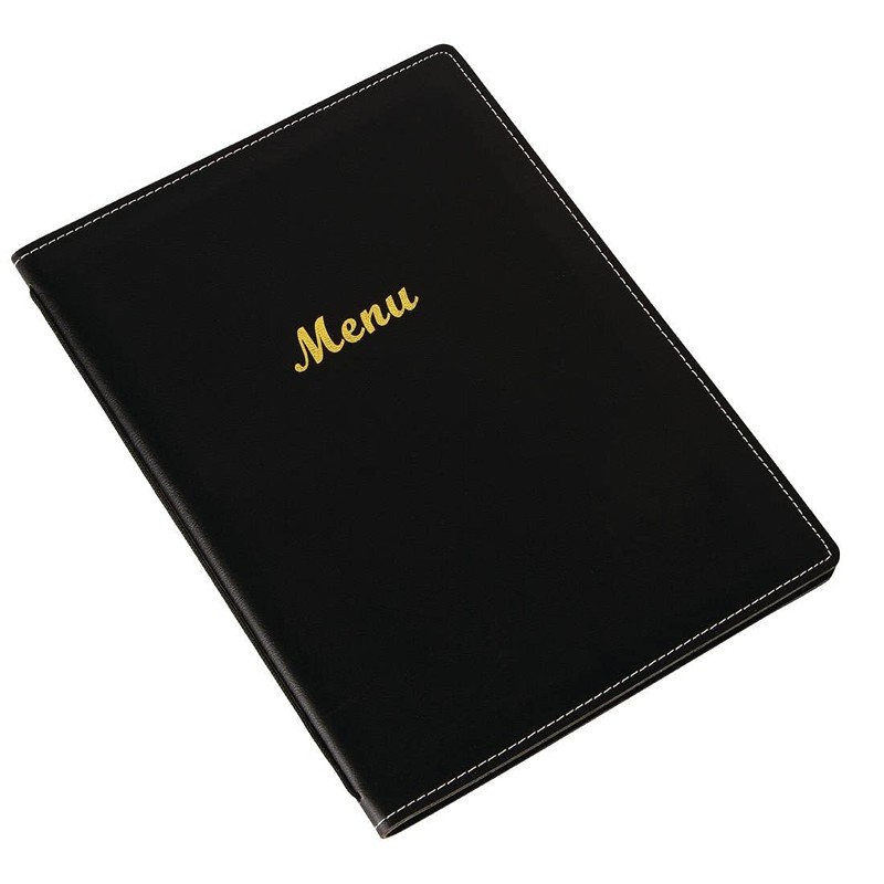 Olympia Leatherette Style 4-Page Menu Cover, Black A4