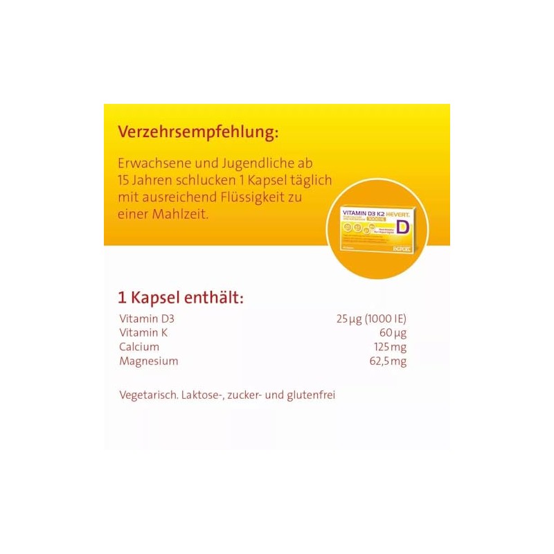 Vitamin D3 K2 Hevert plus Calcium and Magnesium 1,000 IU