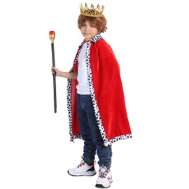 King Costume for Kids Robe Crown Scepter Set Boys Royal Prince Cape Dress Up Cosplay Red