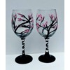 2 Pink Cherry Blossom Tree Stemmed Wine Glasses