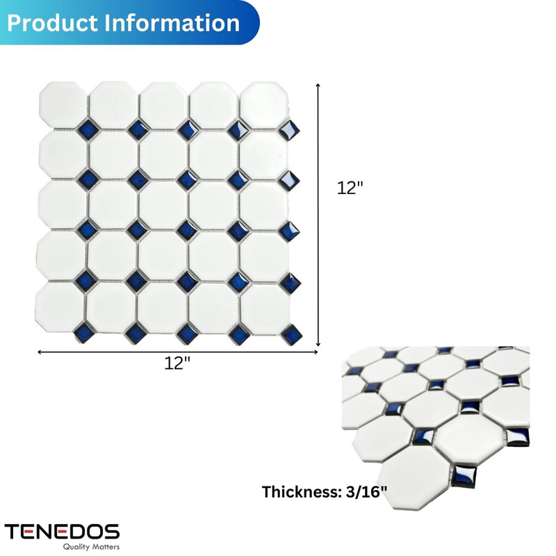 Tenedos Octagon Porcelain Mosaic Tile – Matte White with Glossy
