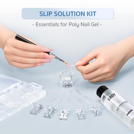 GAOY Slip Solution Kit for Poly Gel Nails, 145ml Nail Extension Gel Liquid Solution, Anti-stick Liquid with Brush and Dual Forms for Nail Art DIY