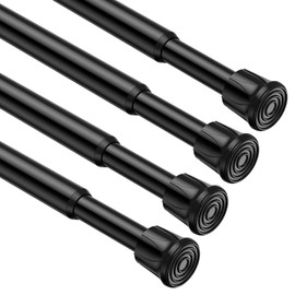 Fvonzn 4pcs Tension Curtain Rod 28 to 48 Inch, Black Tension Rod No-Slip Spring Loaded Curtain Rods Adjustable curtain tension rod Expandable Spring Tension Rods for Closet, Doorway