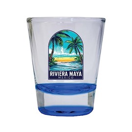 R and R Imports Riviera Maya Mexico Design B Souvenir 1.5 Ounce Shot Glass Round Blue 2-Pack