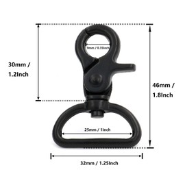BIKICOCO 1'' Swivel Trigger Snap Hook Lobster Claw Clasp Spring Loaded Clip, D-Ring Ended, Black - Pack of 20