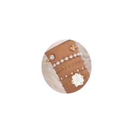 Gold Floral Pearl Bracelet for Women, Leaves White Flower Petal Layered Bangles, Pearls Beads Adjustable Chain Link Bracelet, Trendy Jewelry Gifts (Gold)