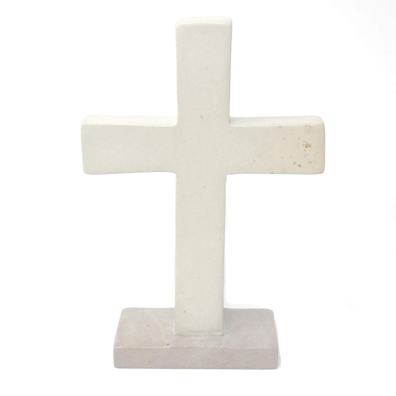 Global Crafts Hand-Carved Standing Soapstone Cross, 6.5 x 4.5 Inches,