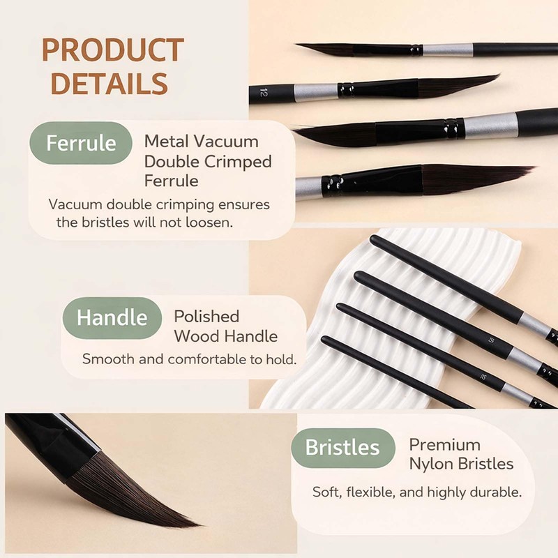 BRIOTA 4PCS Dagger Paint Brush Set, Long Liner for Watercolour