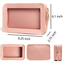 LETGO Clear Makeup Bags, TSA Approved Toiletry Bag with Zipper, Clear Makeup Organizer Fit Carry-on Travel Car Accessories Essentials,Portable Travel Pouch for Women Men (Pink)